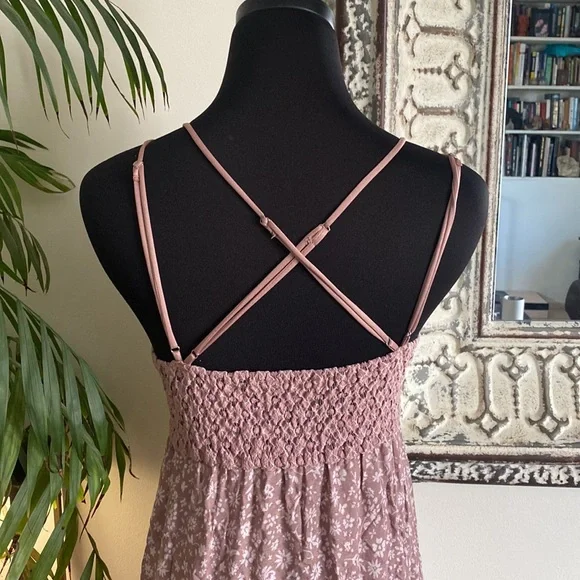 Dusty Rose Lace Floral Midi Dress Adjustable Spaghetti Straps - Picture 7 of 8